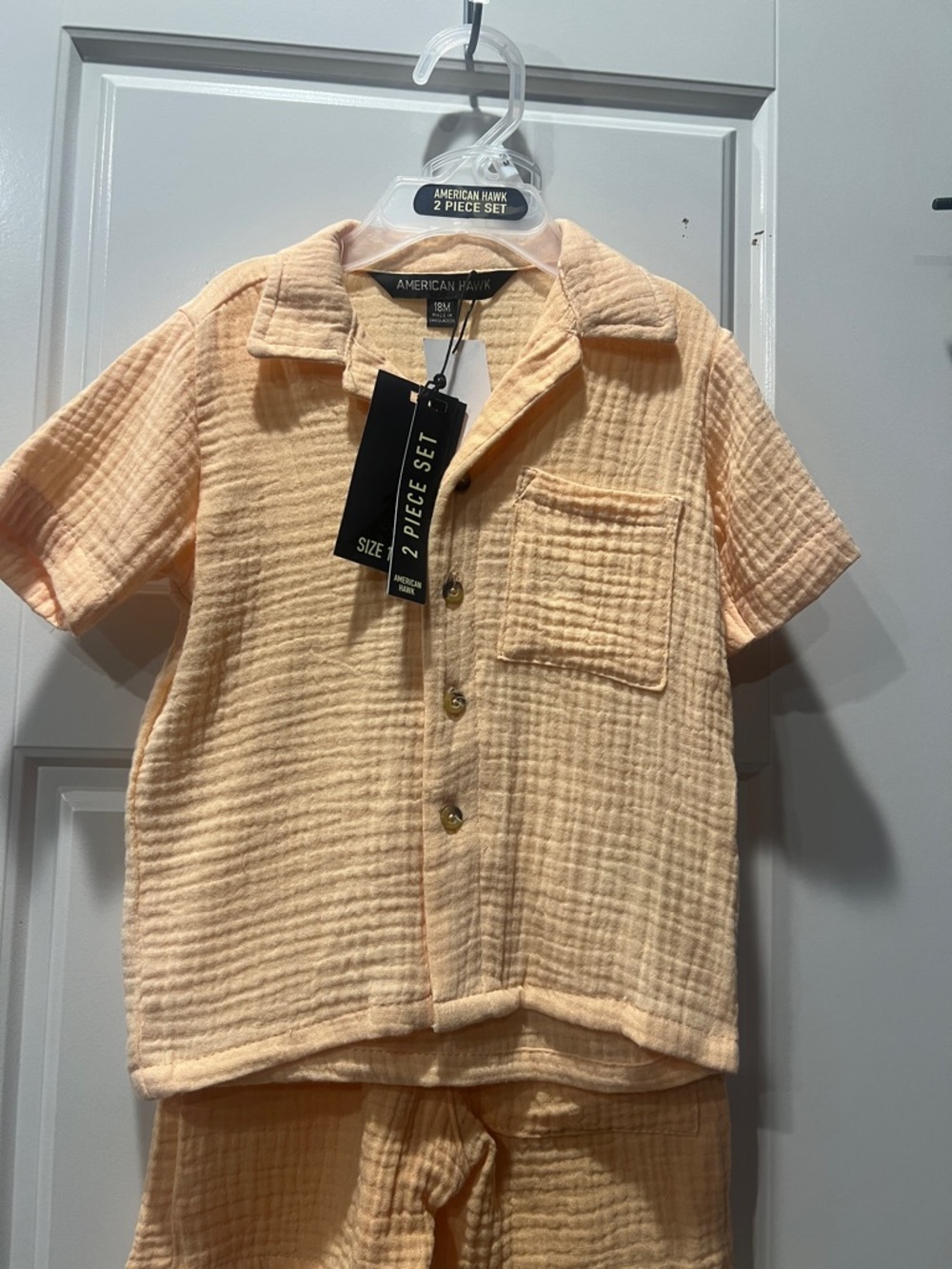 American Hawk Peach Short Sleeve Button-Down Kids Shirt